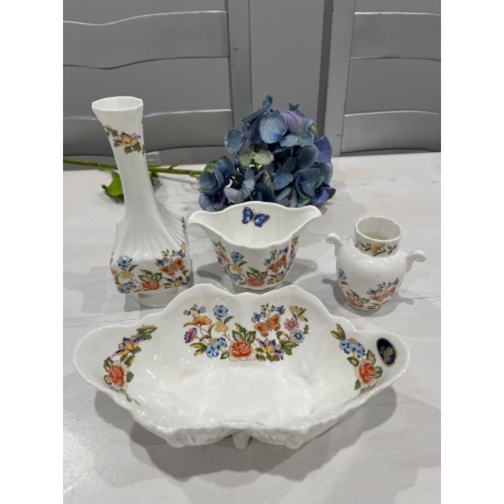 Aynsley Cottage‎ Garden Fine Bone China Vase, Creamer, Sugar, Dish Set